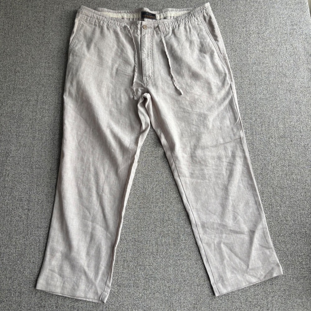 Jos. A. Bank Pants Mens 38x28 Reserve Tailored Fit Beige Linen Blend Drawstring